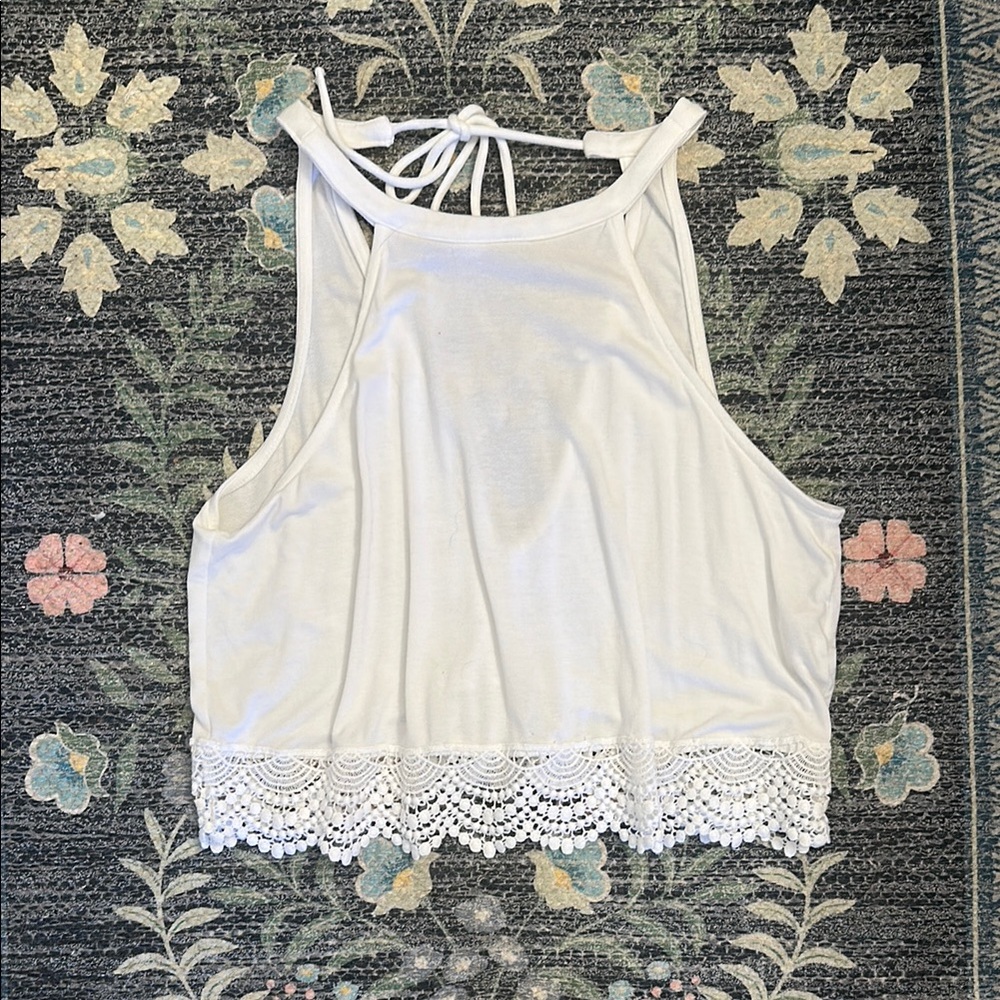 Forever 21 White Lace Hem Tank Top